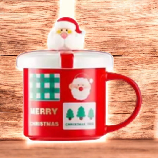 Christmas Mug With Lid and Spoon Santa Claus Ceramic Coffee